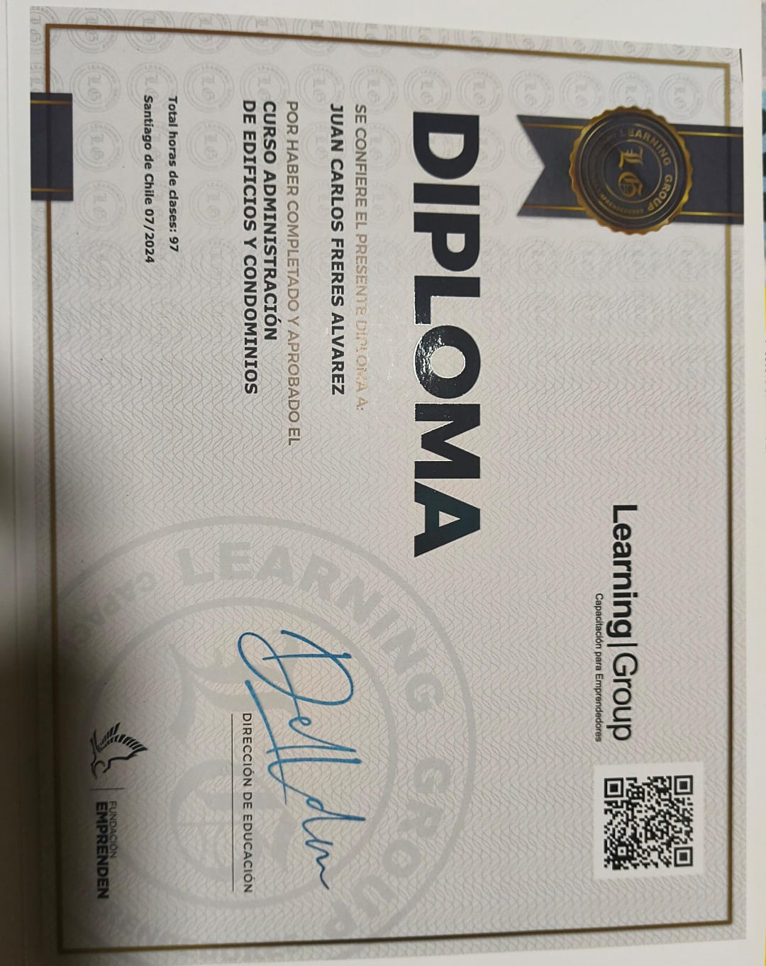 Diploma del curso de Administración de Edificios y Condominios